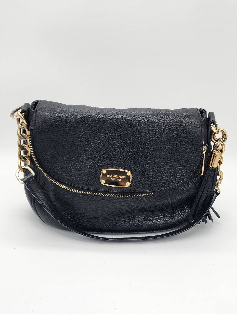 Michael Kors Black Leather Bedford Tassel Crossbody Bag